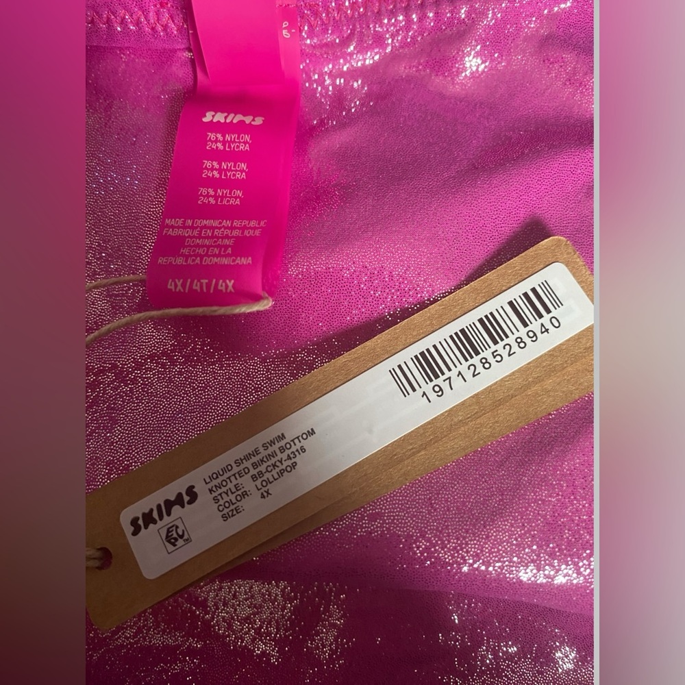 SKIMS Lollipop Pink Liquid Shine Bikini Bottom 4X - Picture 5 of 5